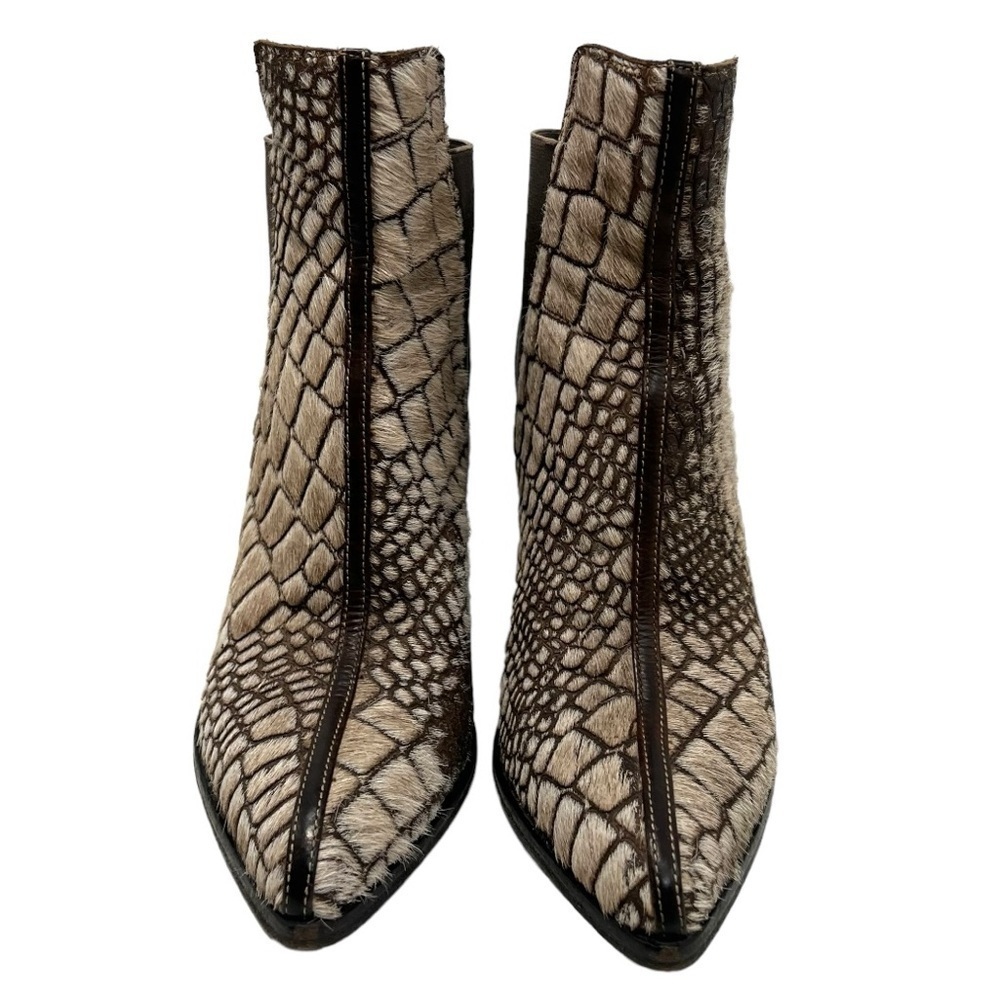 Ducanero Tan Brown Pony Hair Point Toe Leather Block Heel Booties Women’s 40 - Picture 3 of 15